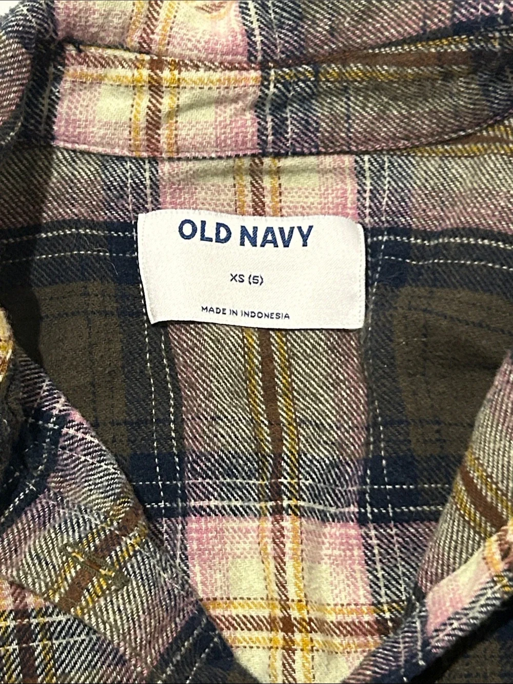 Old Navy Olive, Pink & Yellow Plaid Flannel Girls' Button-Down Shirt